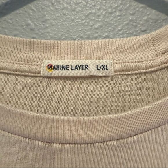 Marine Layer Beige Long Sleeve Shirt with Striped Accents L/XL - Picture 2 of 5
